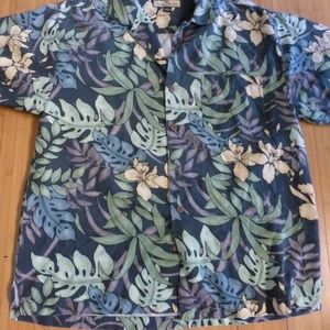 TOMMY BAHAMA GRAY GREEN BLUE YELLOW  ALOHA SHIRT M